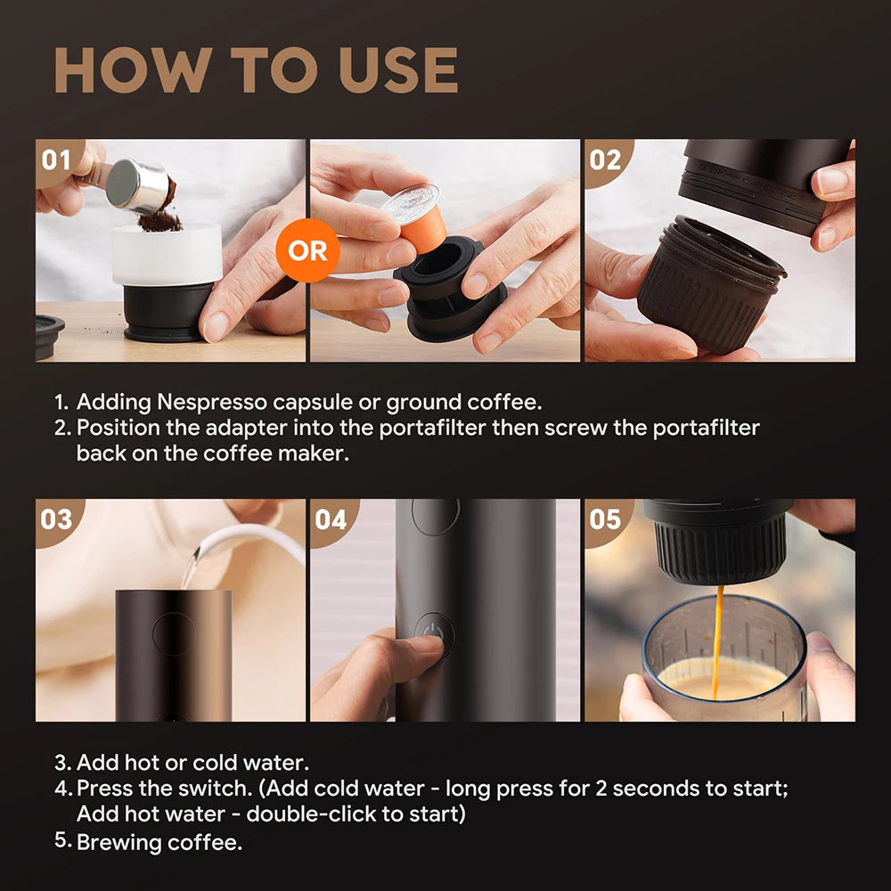 Wireless Electric Portable Espresso Coffee Machine 3-in-1 Travel Coffee Maker for Car & Camping Coffee
